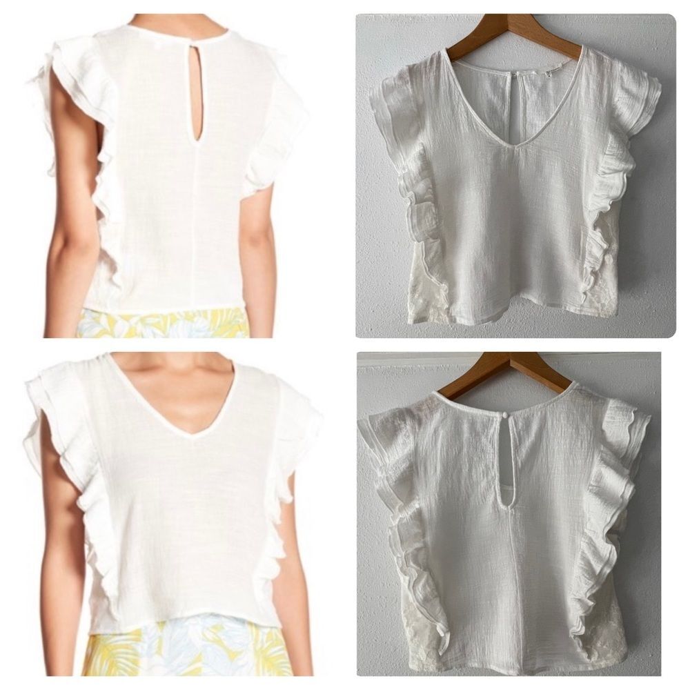 June & Hudson White Ruffle Sleeves Top W/ Lace, Size S - Picture 5 of 8